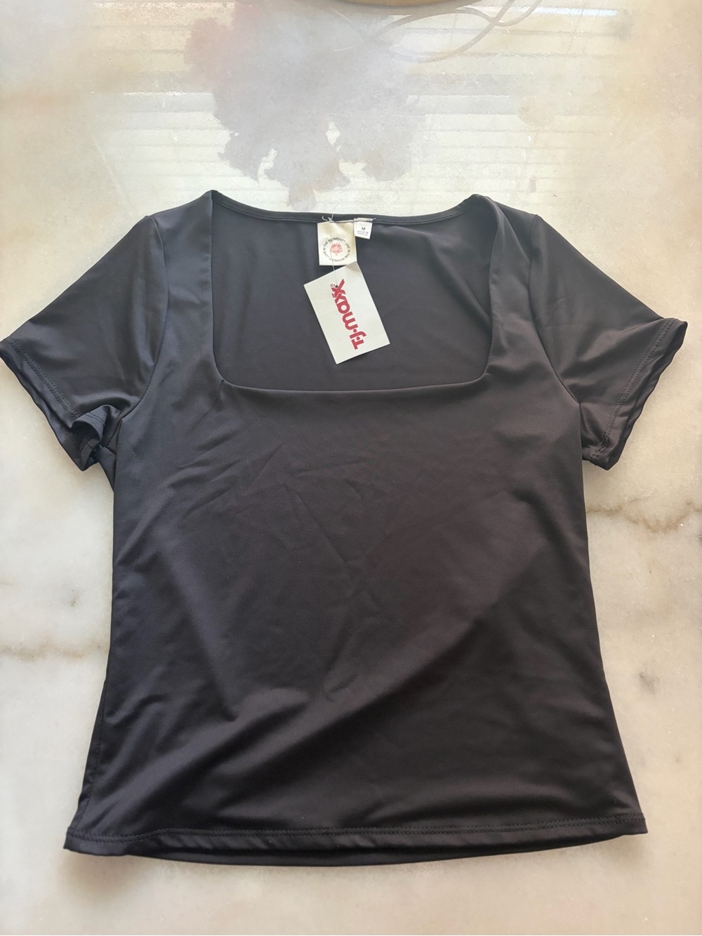 T.J.Maxx Black Square-Neck Short Sleeve Tee